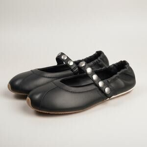 Steve Madden Black Leather Studded Mary Jane Ballet Flats Women's Size 7M